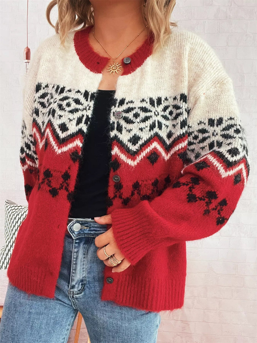 Christmas Button Up Drop Shoulder Cardigan - Easy Pickins Store