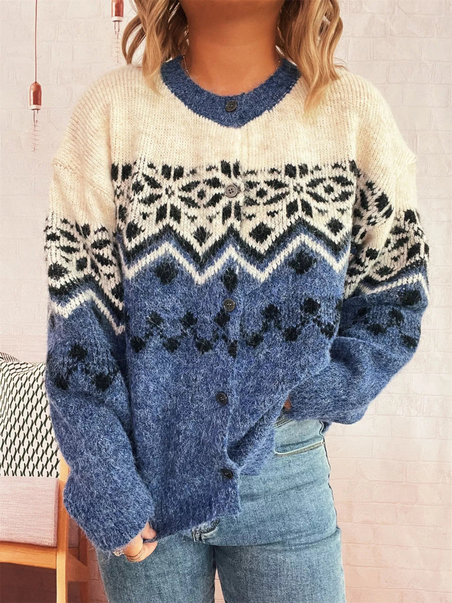 Christmas Button Up Drop Shoulder Cardigan - Easy Pickins Store