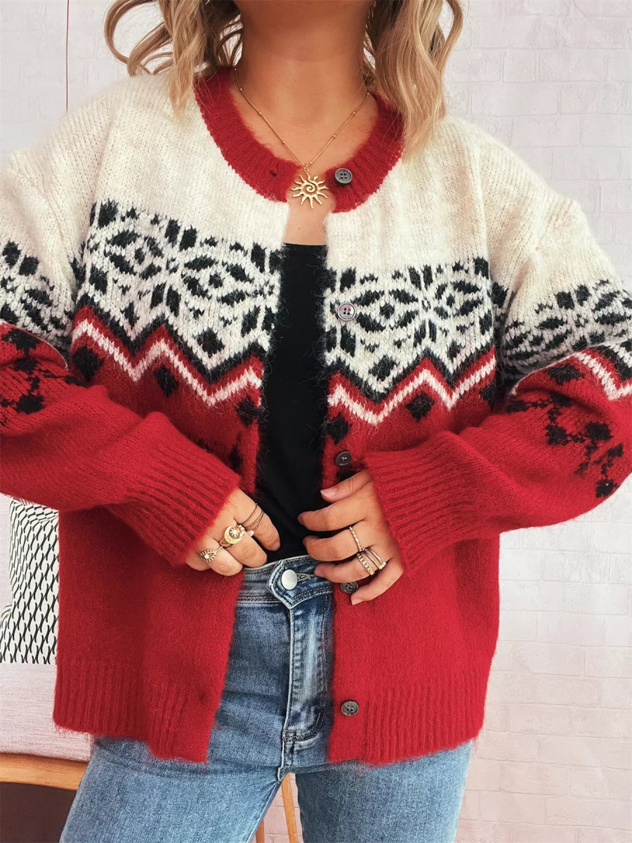 Christmas Button Up Drop Shoulder Cardigan - Easy Pickins Store