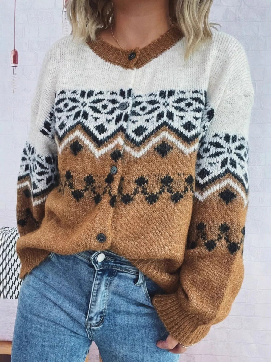 Christmas Button Up Drop Shoulder Cardigan - Easy Pickins Store