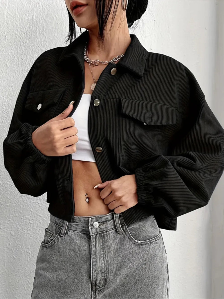 Collared Neck Dropped Shoulder Jacket - Easy Pickins Store