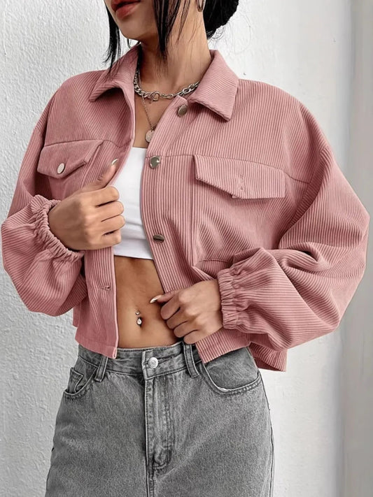 Collared Neck Dropped Shoulder Jacket - Easy Pickins Store