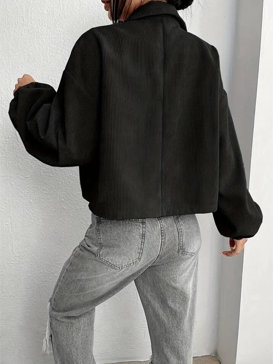 Collared Neck Dropped Shoulder Jacket - Easy Pickins Store