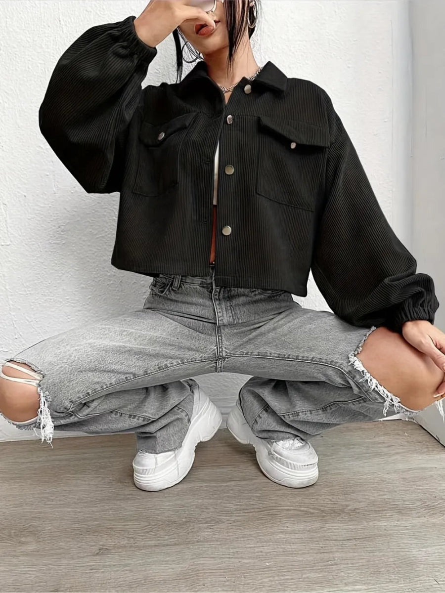 Collared Neck Dropped Shoulder Jacket - Easy Pickins Store