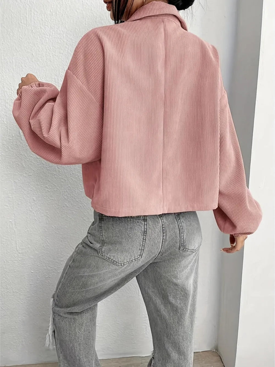 Collared Neck Dropped Shoulder Jacket - Easy Pickins Store