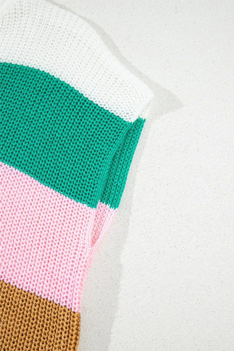 Color Block Notched Cap Sleeve Knit Top - Easy Pickins Store