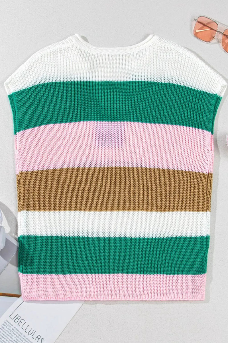 Color Block Notched Cap Sleeve Knit Top - Easy Pickins Store