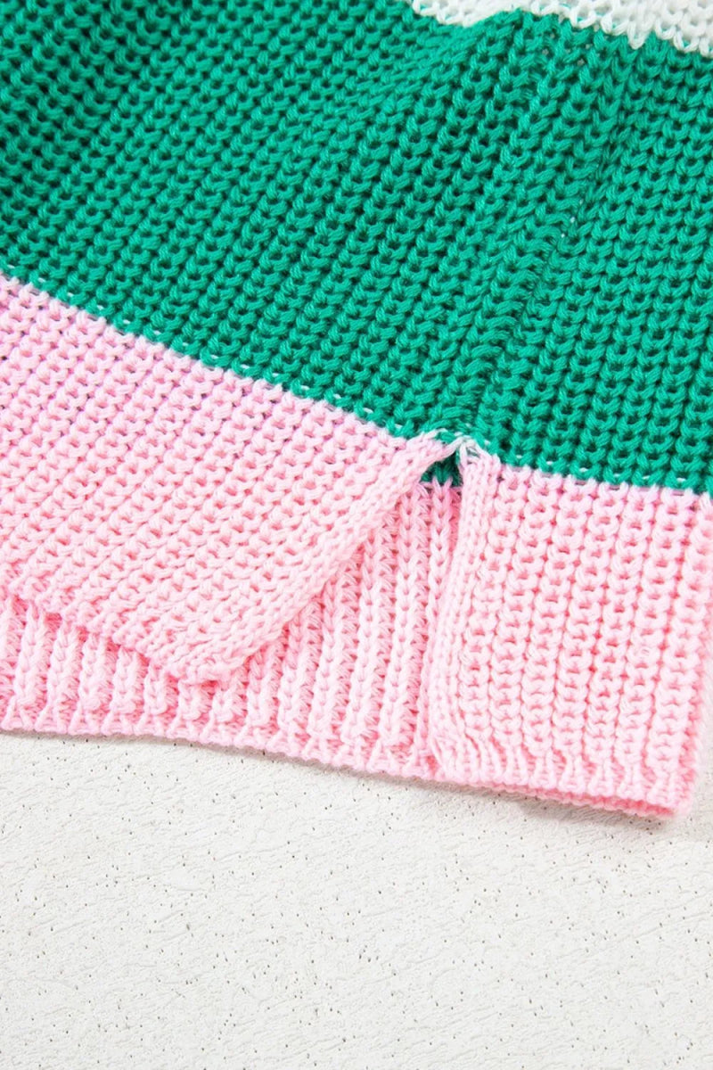 Color Block Notched Cap Sleeve Knit Top - Easy Pickins Store