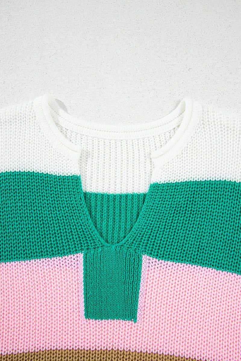 Color Block Notched Cap Sleeve Knit Top - Easy Pickins Store