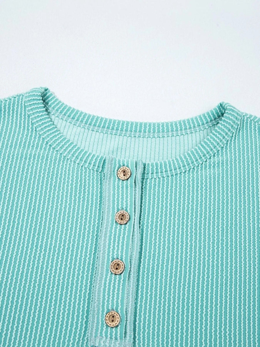Color Block Ribbed Knit Henley Sweatshirt - Easy Pickins Store