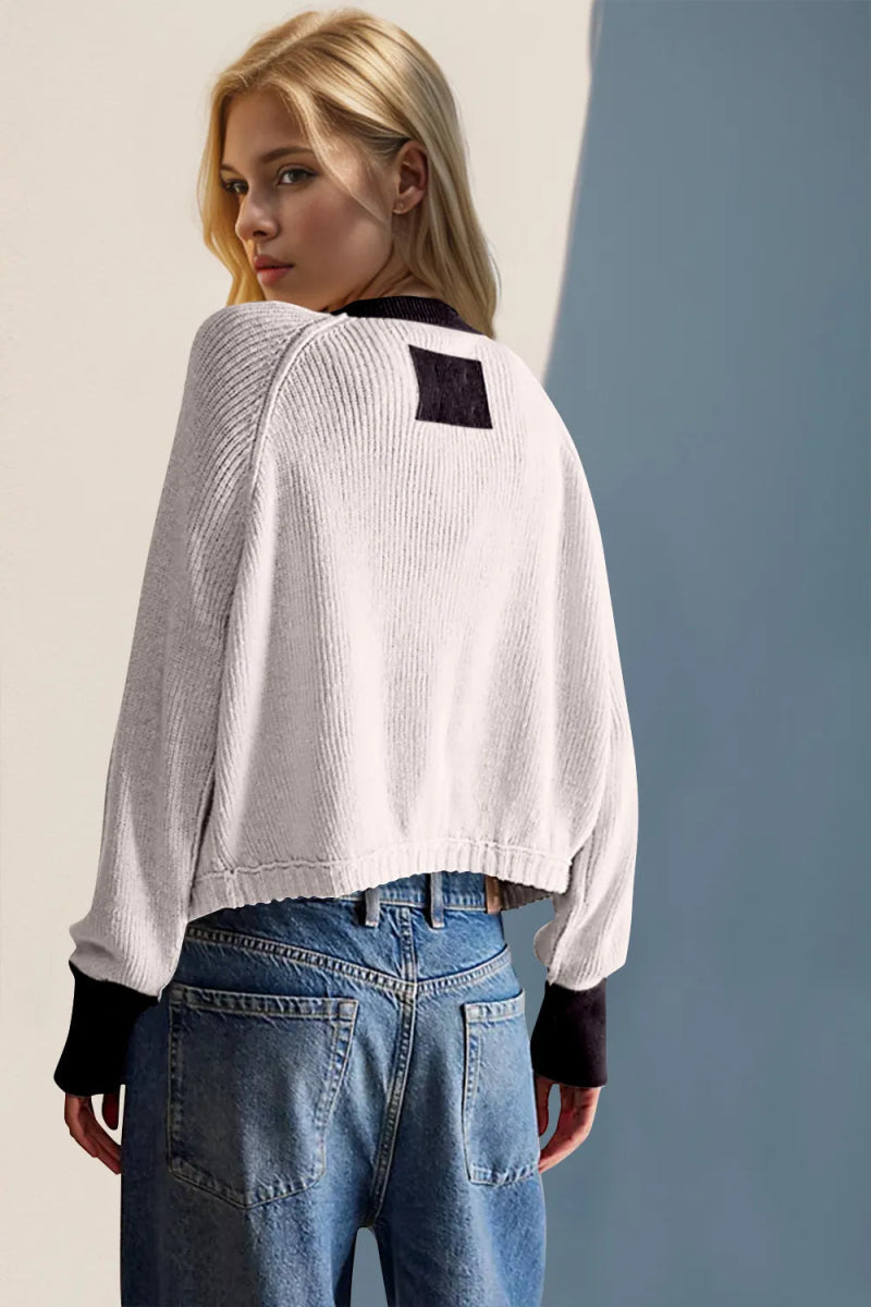 Contrast Button Up Long Sleeve Cardigan - Easy Pickins Store