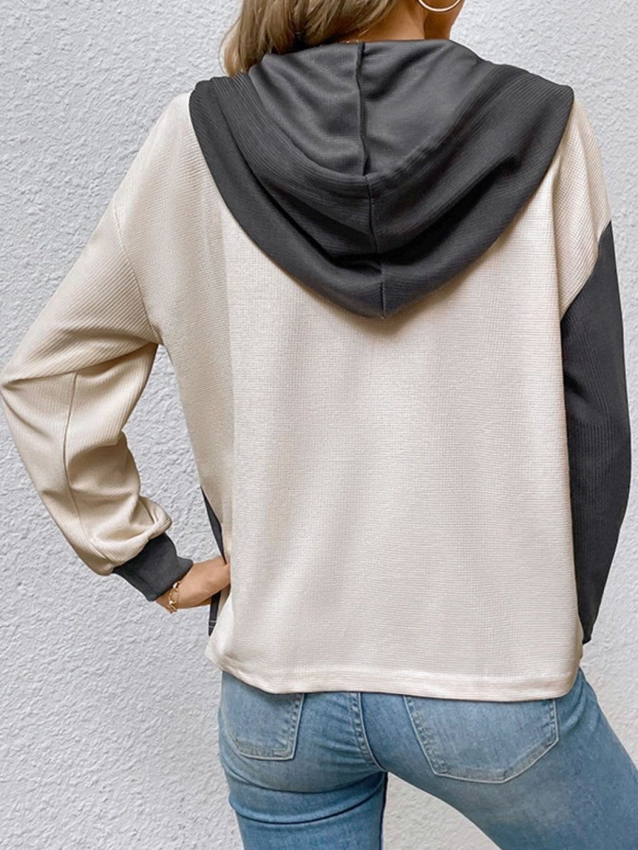 Contrast Color Button - Up Raglan Sleeve Hoodie - Easy Pickins Store