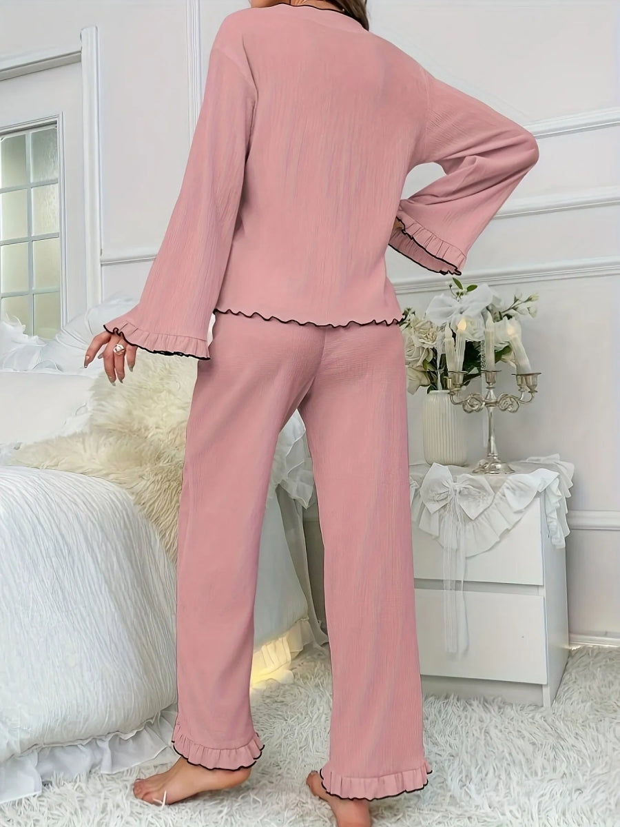 Contrast Trim Bow Tie Shirt and Pants Lounge Set - Easy Pickins Store