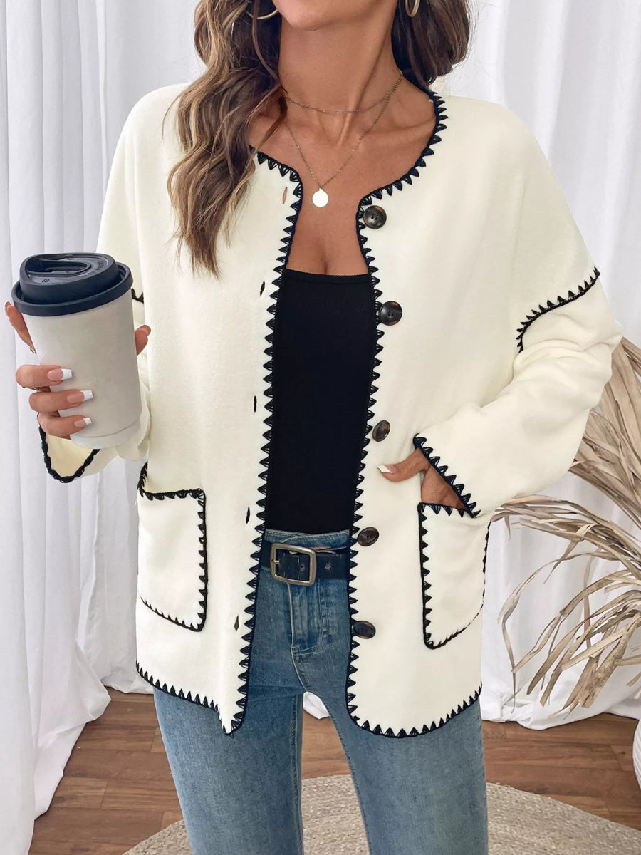 Contrast Trim Button Up Jacket - Easy Pickins Store