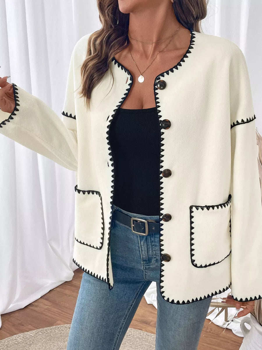 Contrast Trim Button Up Jacket - Easy Pickins Store