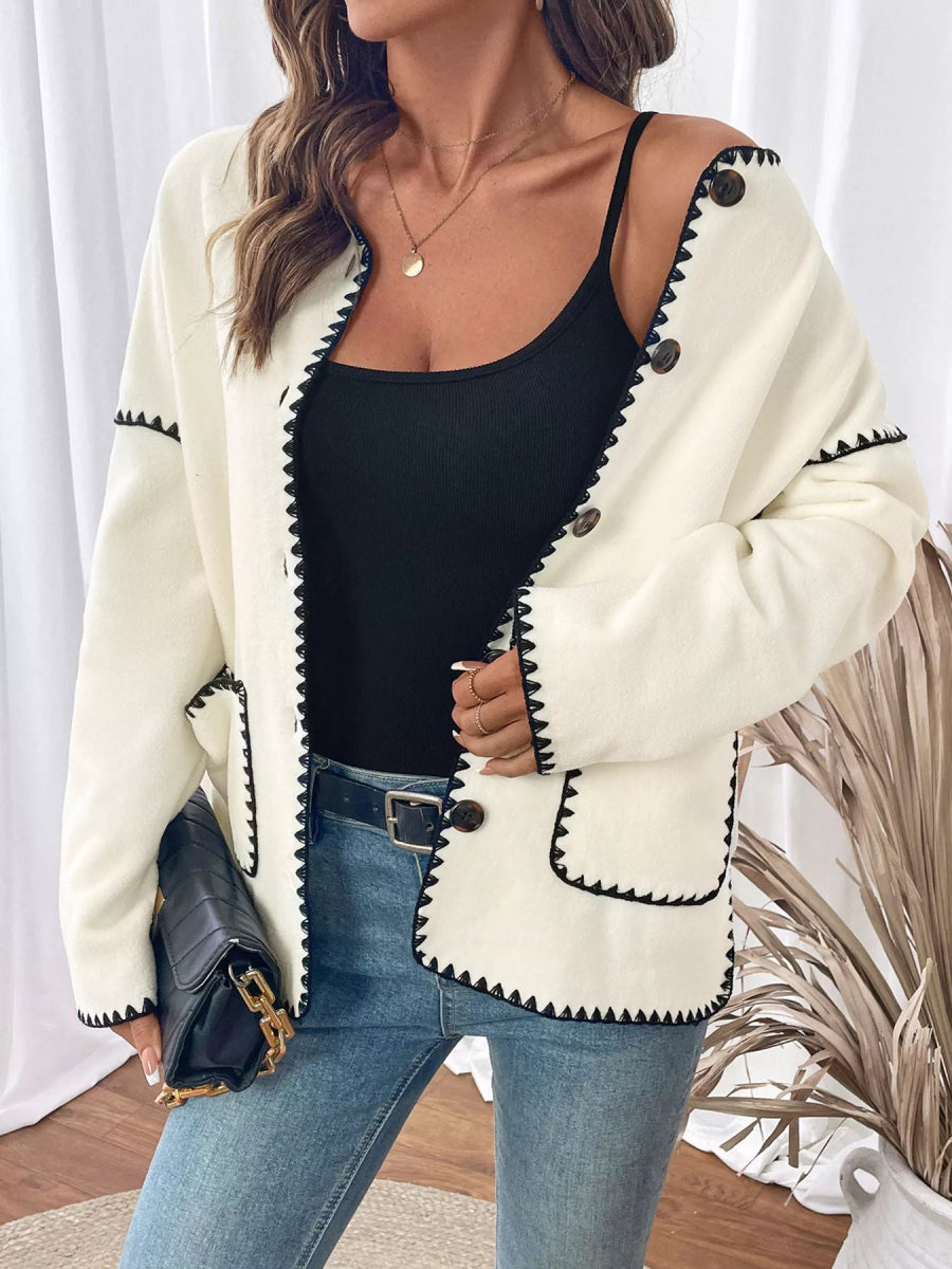 Contrast Trim Button Up Jacket - Easy Pickins Store