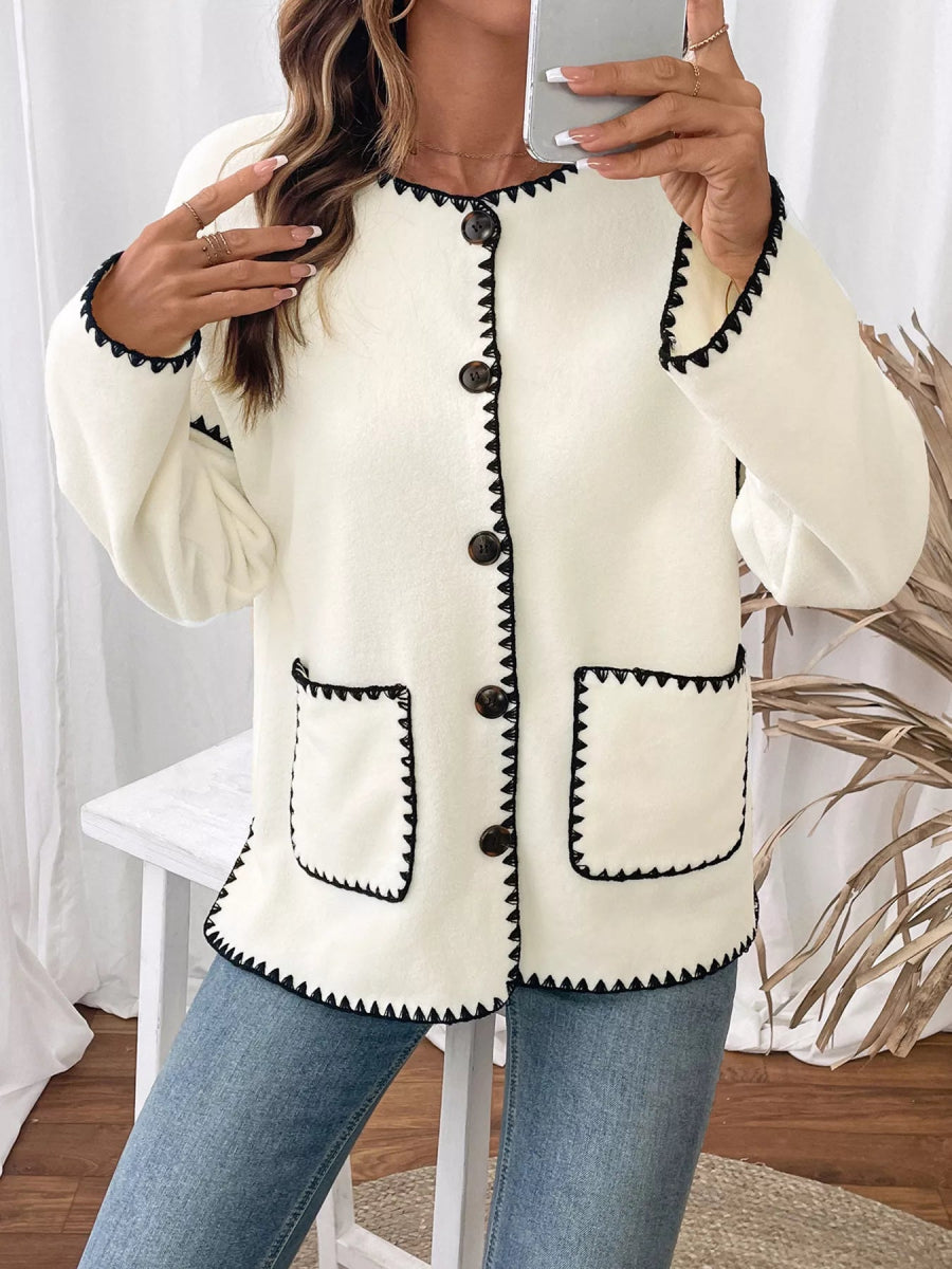 Contrast Trim Button Up Jacket - Easy Pickins Store
