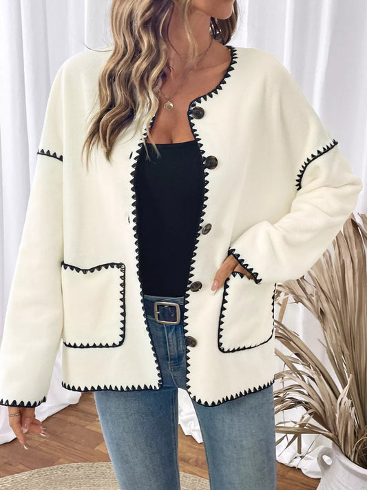 Contrast Trim Button Up Jacket - Easy Pickins Store
