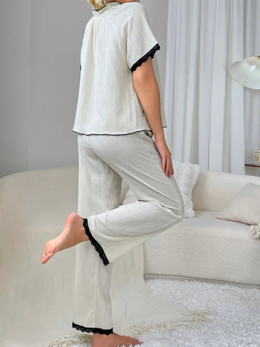 Contrast Trim Short Sleeve Top and Pants Set - Easy Pickins Store