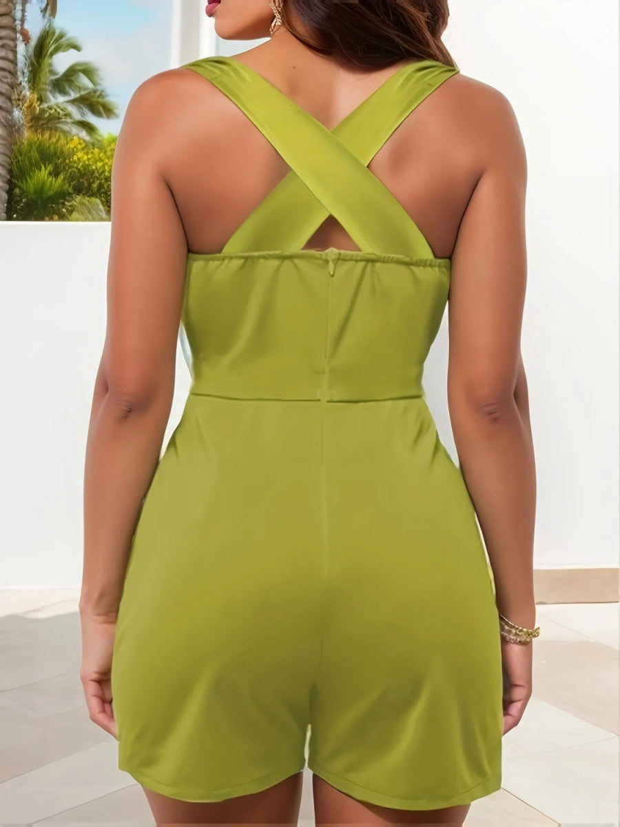 Crisscross Back Solid Color Sleeveless Romper - Easy Pickins Store