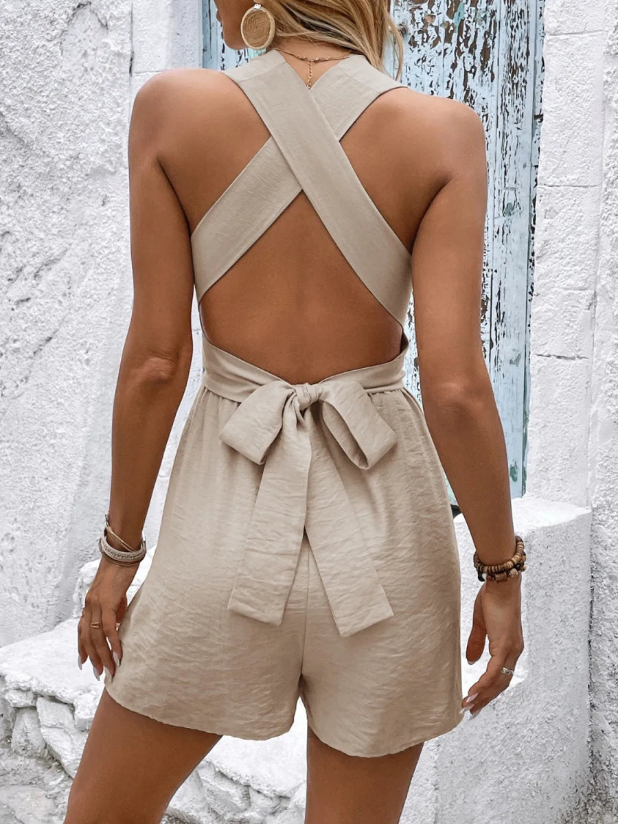 Crisscross Sleeveless Tie Back Romper - Easy Pickins Store