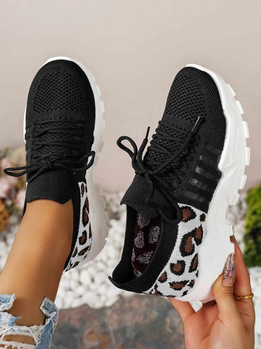 Cutout Leopard Lace Up Mesh Athletic Sneakers - Easy Pickins Store