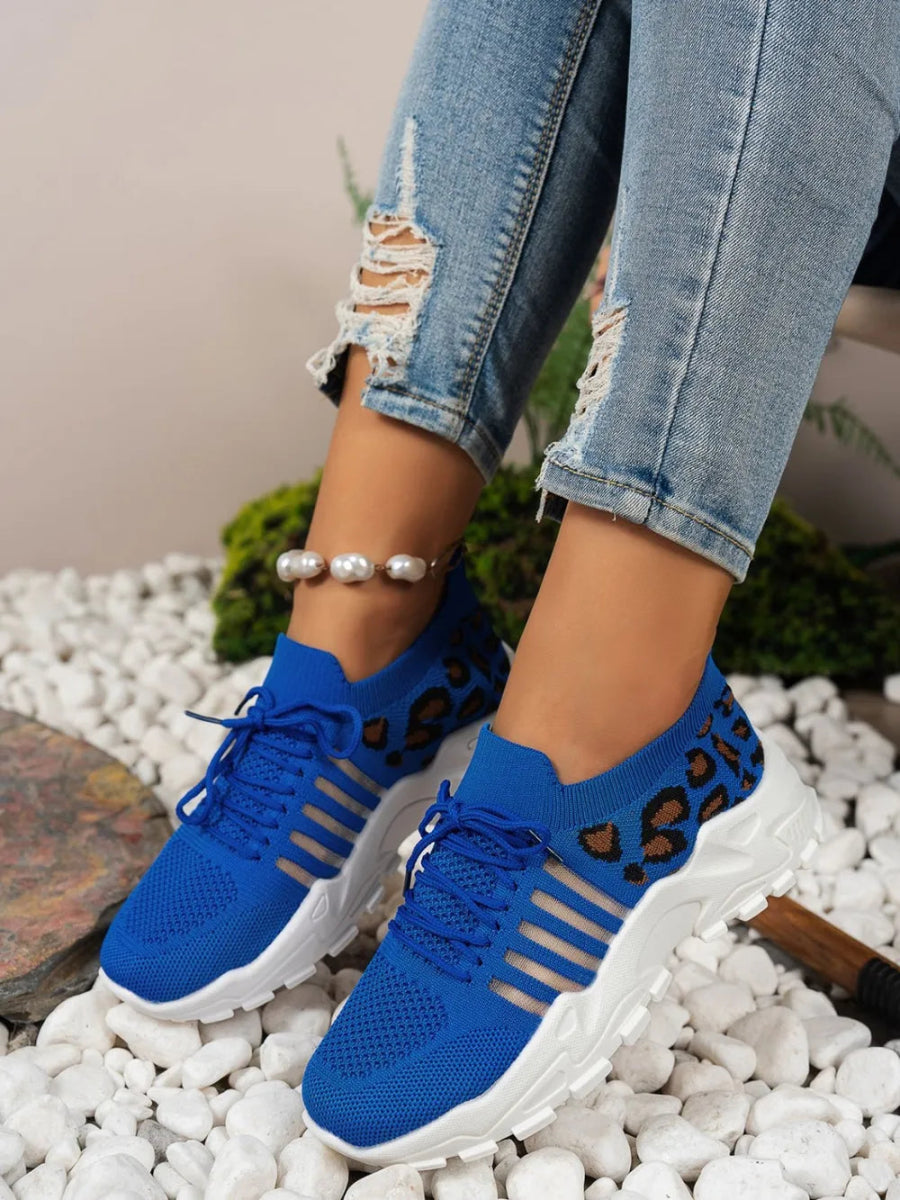 Cutout Leopard Lace Up Mesh Athletic Sneakers - Easy Pickins Store