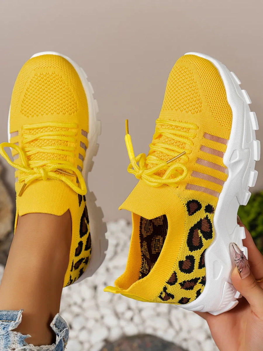 Cutout Leopard Lace Up Mesh Athletic Sneakers - Easy Pickins Store