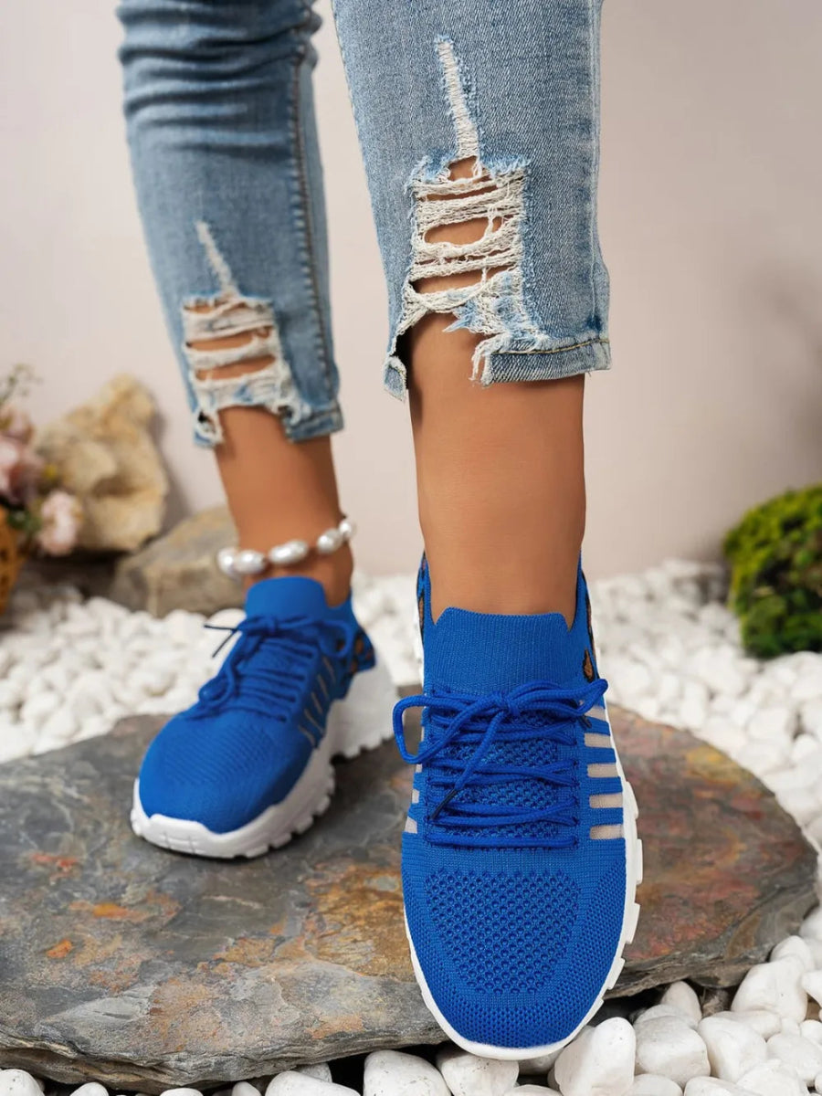 Cutout Leopard Lace Up Mesh Athletic Sneakers - Easy Pickins Store