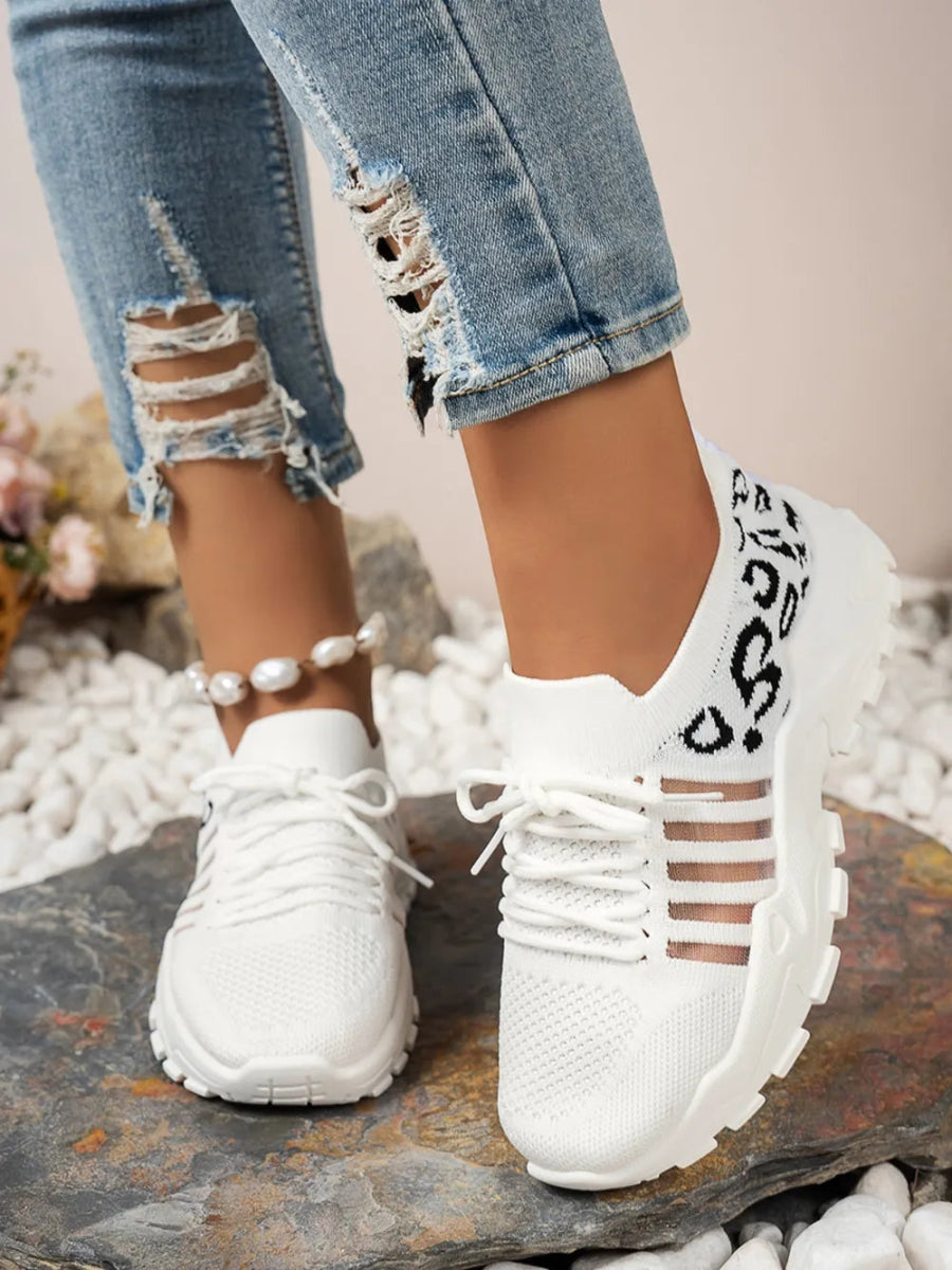 Cutout Leopard Lace Up Mesh Athletic Sneakers - Easy Pickins Store