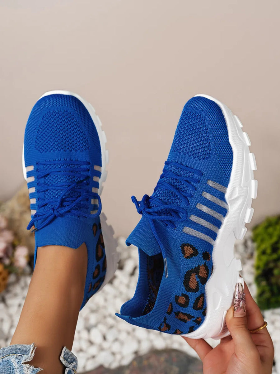 Cutout Leopard Lace Up Mesh Athletic Sneakers - Easy Pickins Store