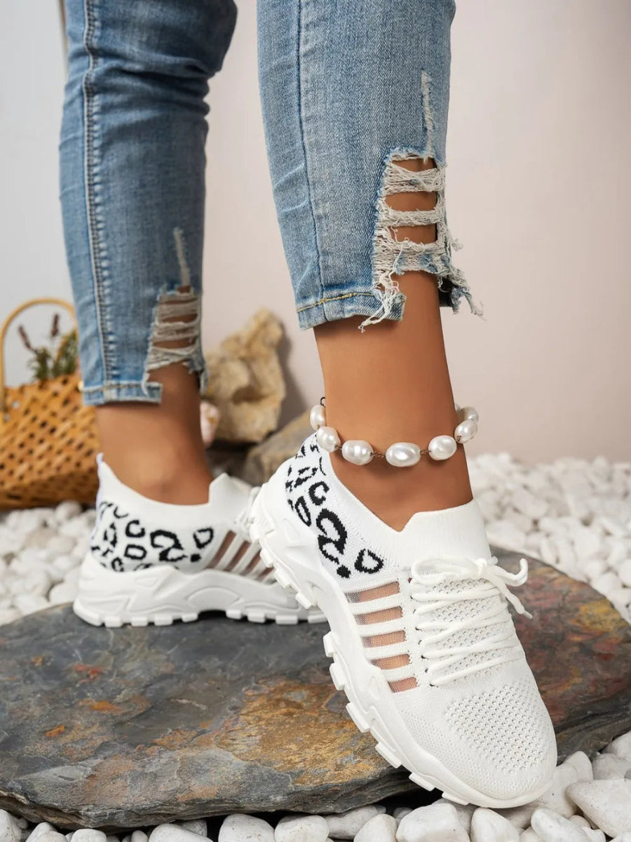 Cutout Leopard Lace Up Mesh Athletic Sneakers - Easy Pickins Store