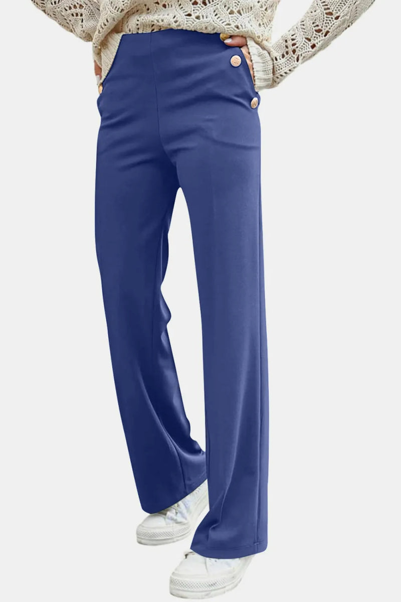 Decorative Button High Rise Pants - Easy Pickins Store