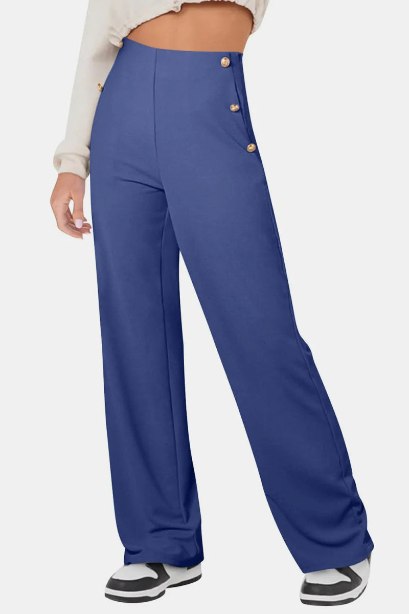 Decorative Button High Rise Pants - Easy Pickins Store