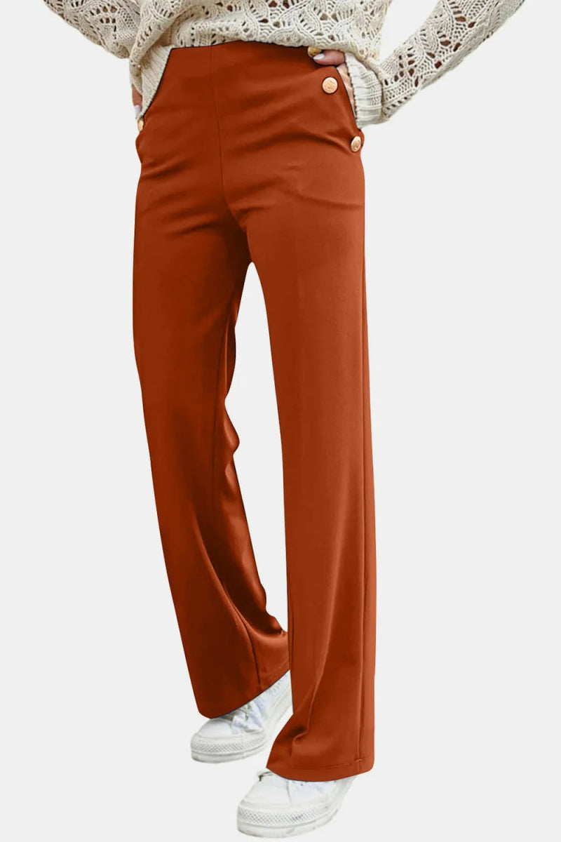 Decorative Button High Rise Pants - Easy Pickins Store