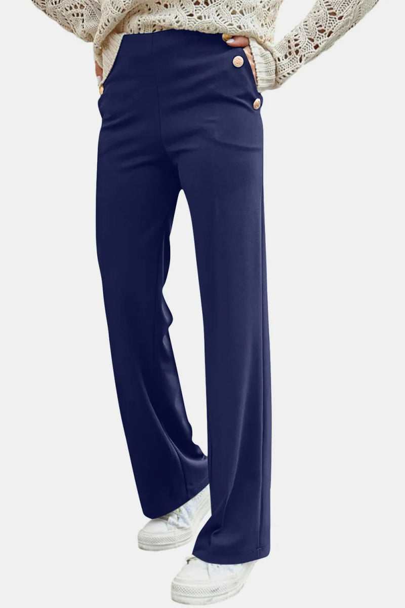 Decorative Button High Rise Pants - Easy Pickins Store