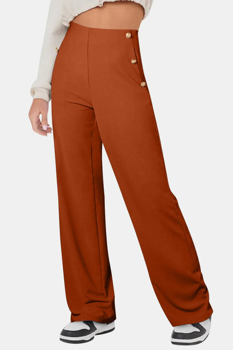 Decorative Button High Rise Pants - Easy Pickins Store