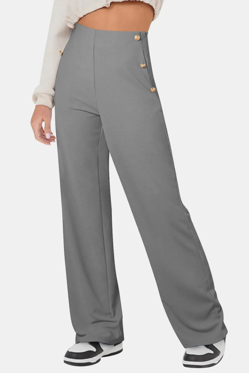 Decorative Button High Rise Pants - Easy Pickins Store
