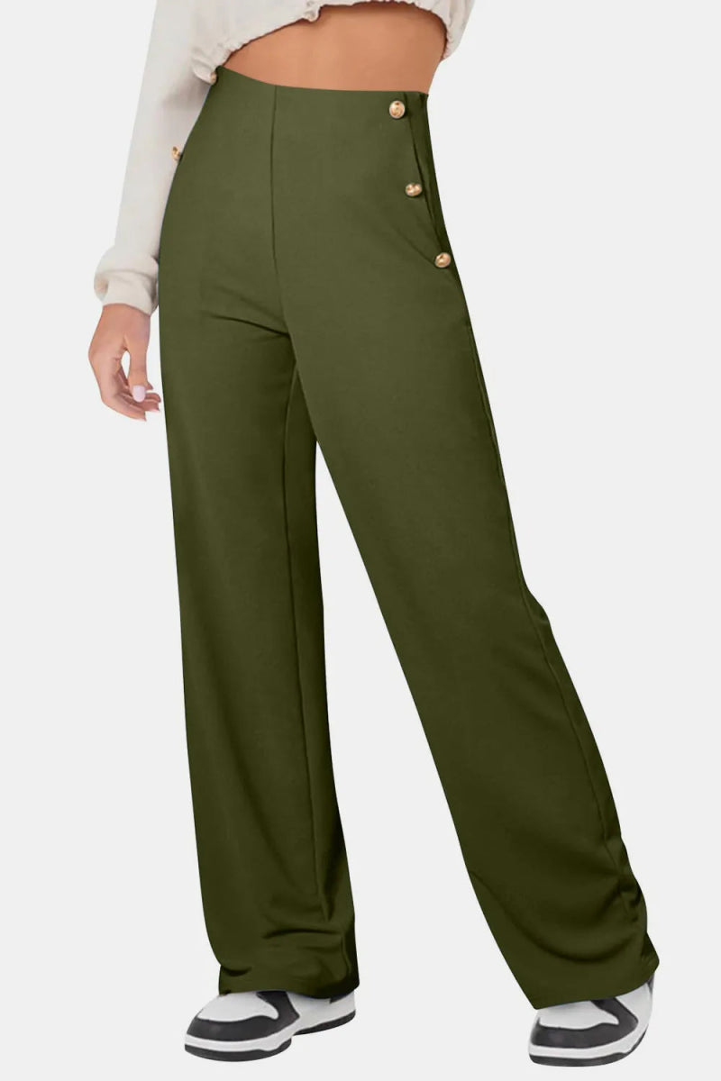 Decorative Button High Rise Pants - Easy Pickins Store