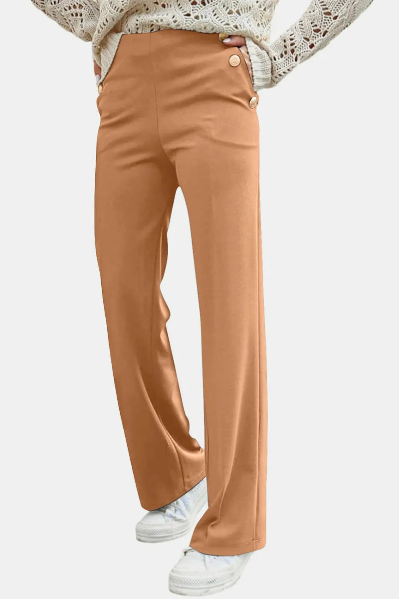 Decorative Button High Rise Pants - Easy Pickins Store