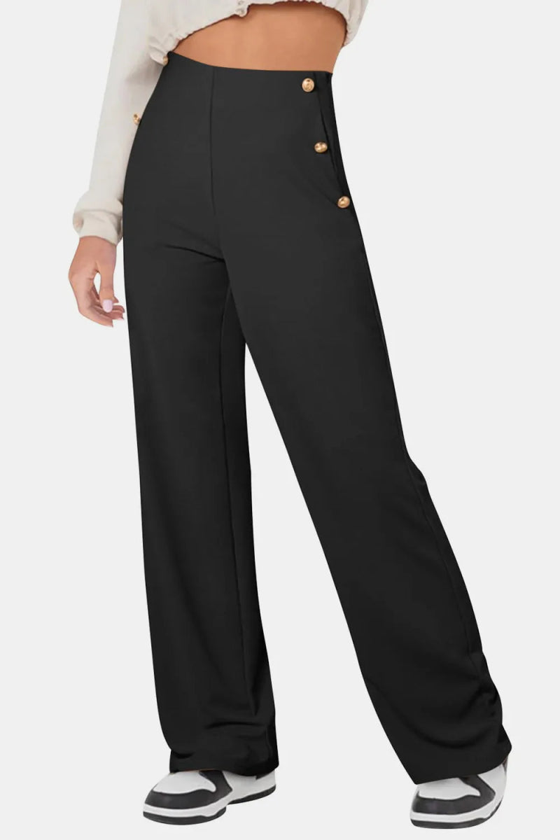 Decorative Button High Rise Pants - Easy Pickins Store