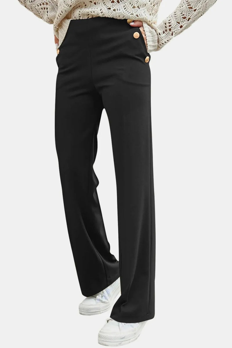 Decorative Button High Rise Pants - Easy Pickins Store