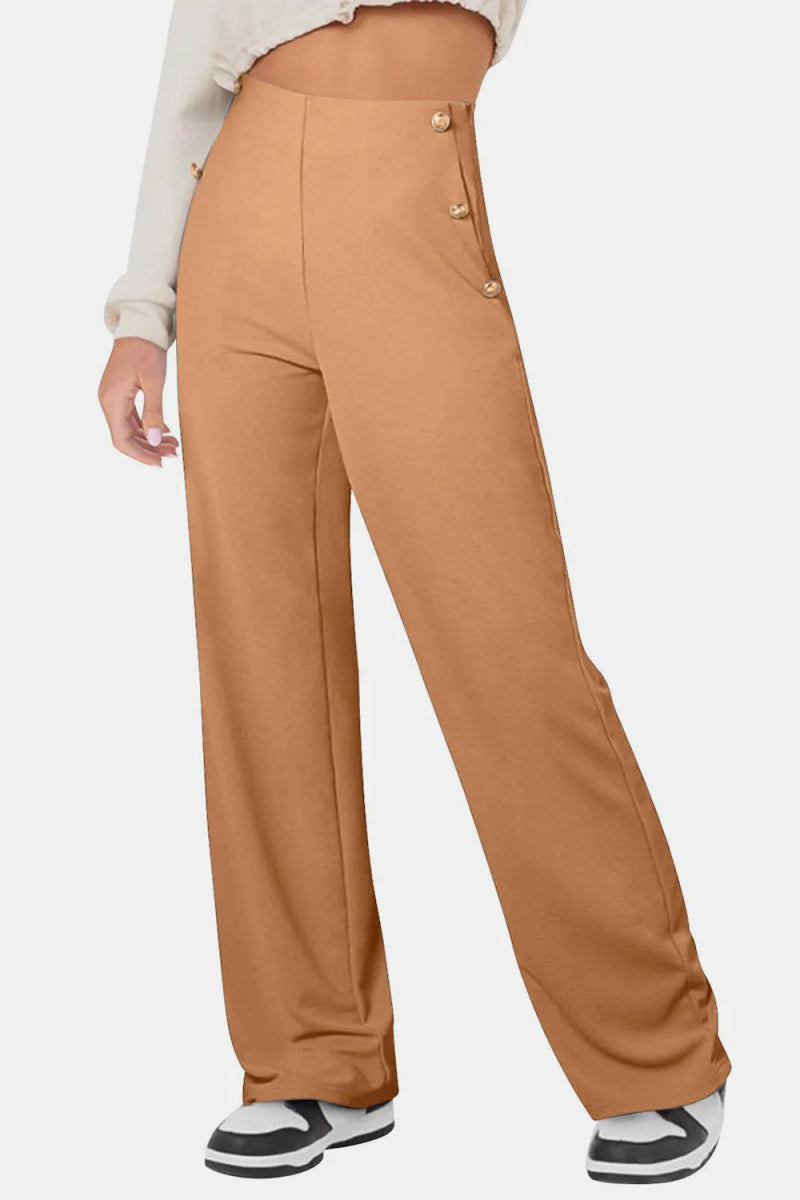 Decorative Button High Rise Pants - Easy Pickins Store