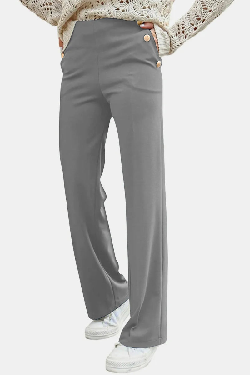 Decorative Button High Rise Pants - Easy Pickins Store