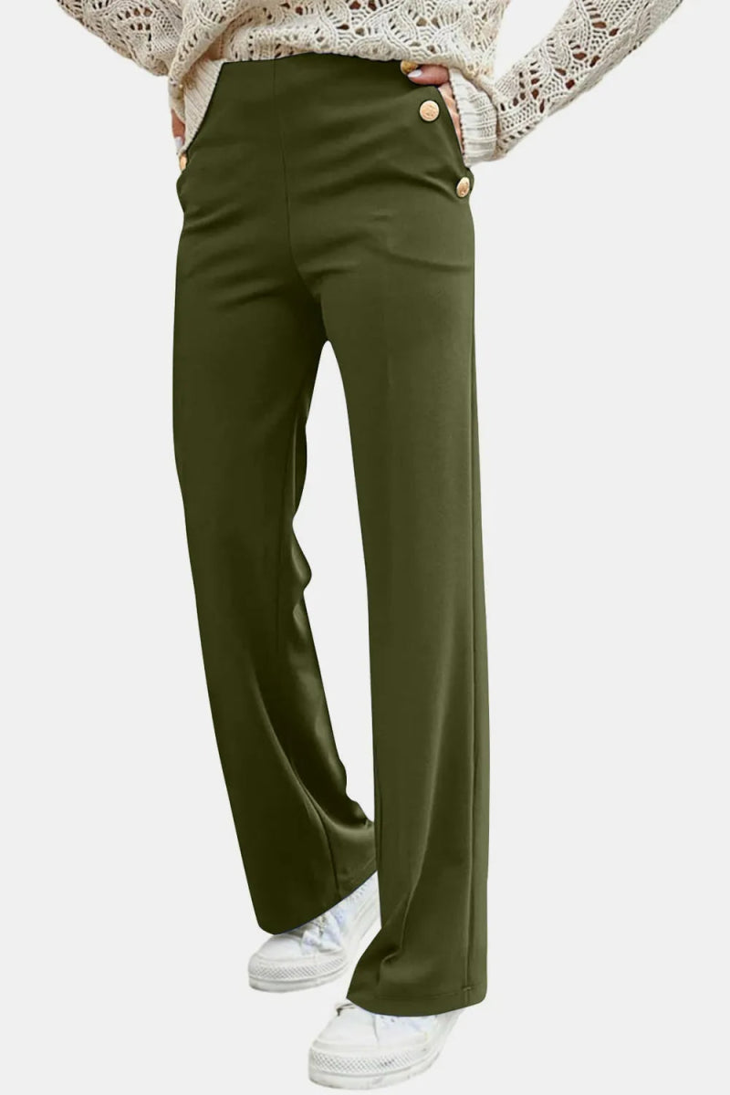 Decorative Button High Rise Pants - Easy Pickins Store