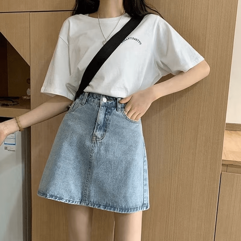 Denim Mini High Waist Blue Hip Jeans Cotton Skirt - Easy Pickins Store