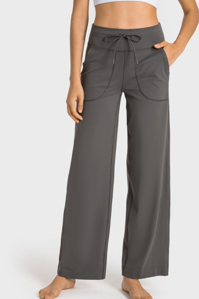 Drawstring Waist Wide Leg Sports Pants with Pockets - Easy Pickins Store