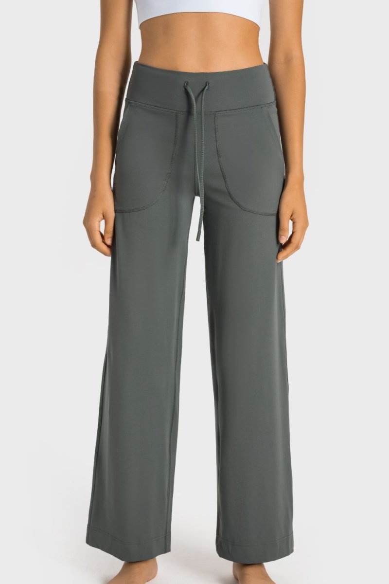 Drawstring Waist Wide Leg Sports Pants with Pockets - Easy Pickins Store