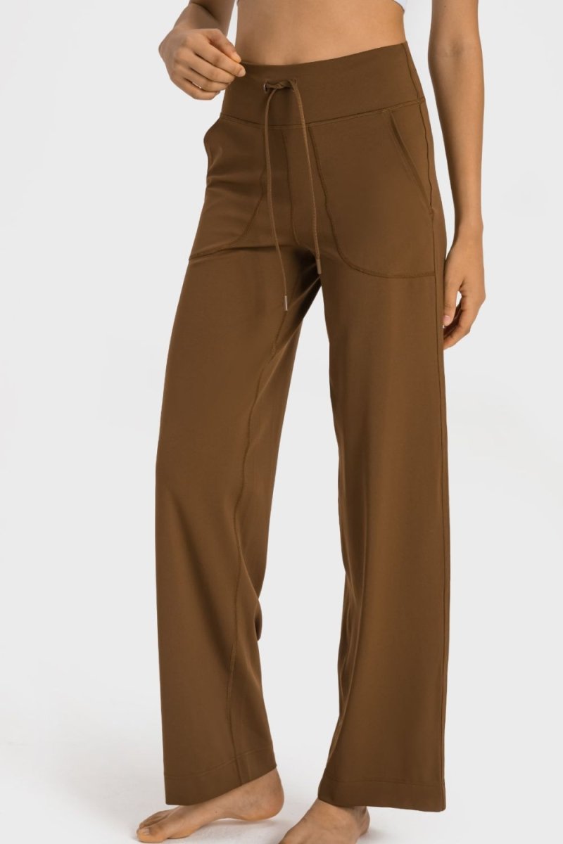 Drawstring Waist Wide Leg Sports Pants with Pockets - Easy Pickins Store