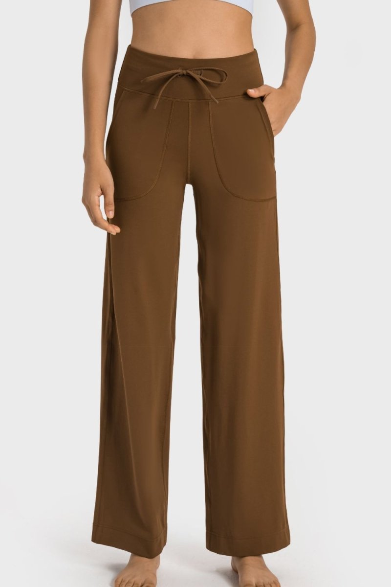 Drawstring Waist Wide Leg Sports Pants with Pockets - Easy Pickins Store
